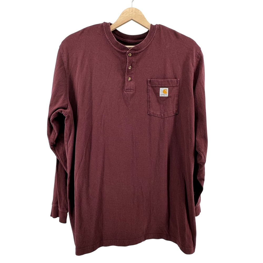 Carhartt Mens 2XL Tall Red Henley Long Sleeve Pocket T-Shirt K128 PRT
